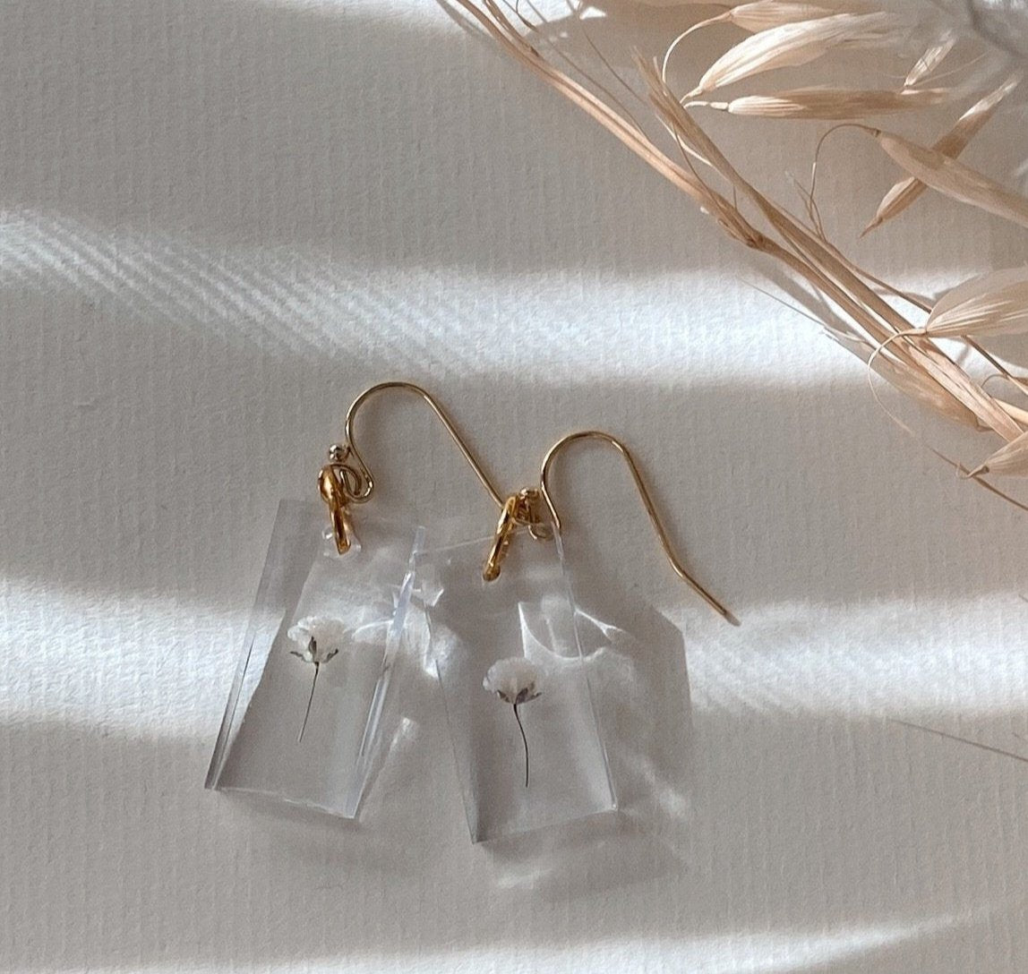 Handmade Baby's Breath Resin Earrings