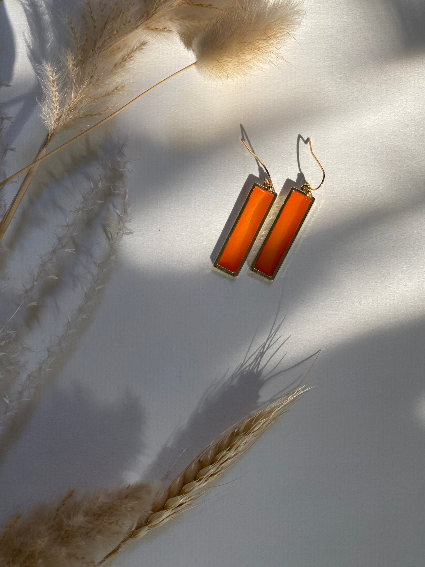 'Sunburst' Orange Resin Earrings - Rectangular