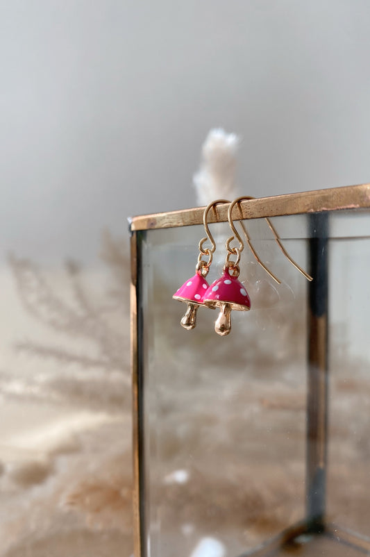 Pink Mushroom Earrings