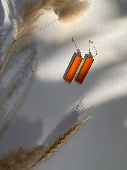 'Sunburst' Orange Resin Earrings  - Rectangular